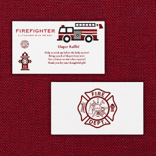 Minimalistische brandweerman "Little Hero" Baby sh Informatiekaartje