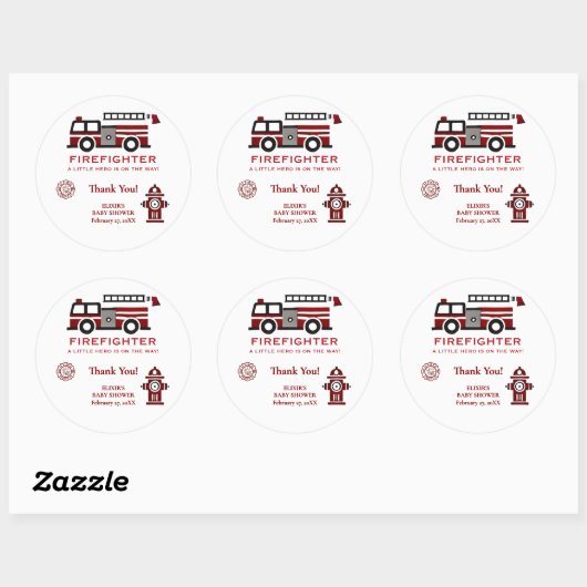 Minimalistische brandweerman "Little Hero" Baby sh Ronde Sticker (Vel)