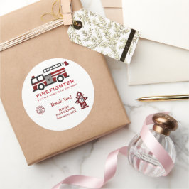 Minimalistische brandweerman "Little Hero" Baby sh Ronde Sticker