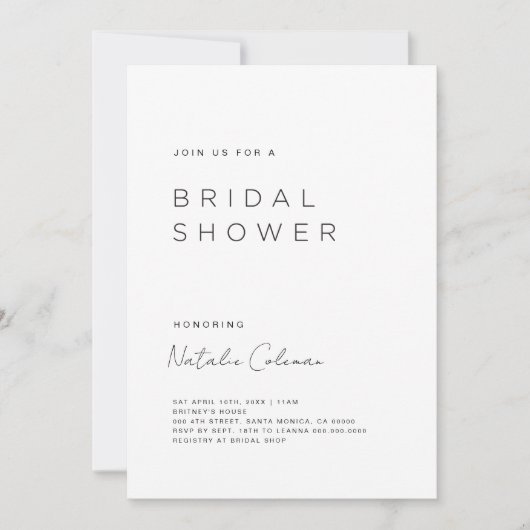 Minimalistische bridal Shower Invitation, Eenvoudi Kaart (Voorkant)