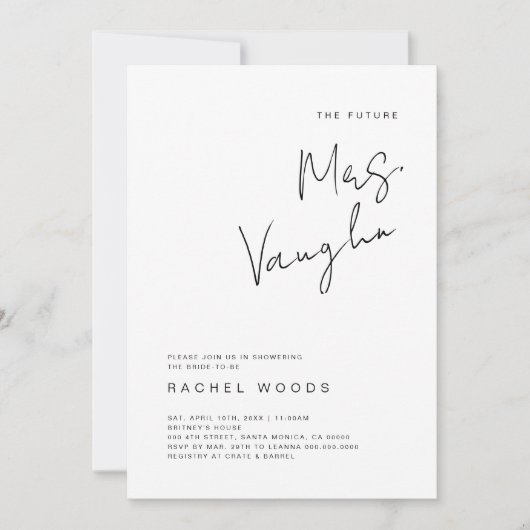 Minimalistische bridal Shower Invitation, Eenvoudi Kaart (Voorkant)