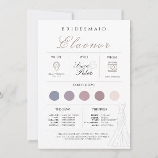 Minimalistische Bridesmaid Info Kaart