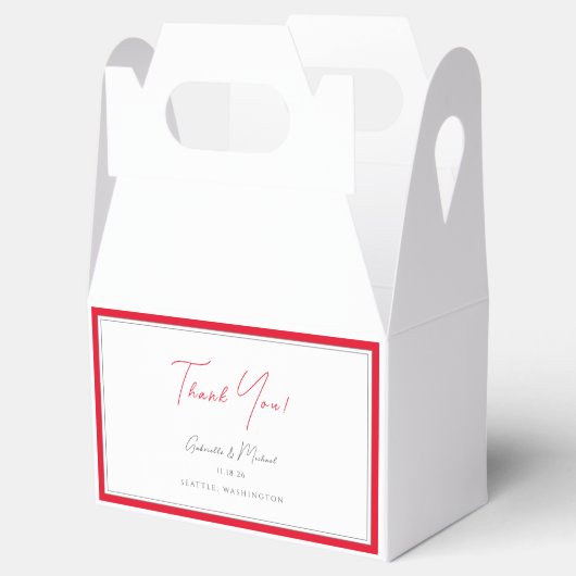 Minimalistische Bright Cherry Red Border Bruiloft Bedankdoosjes (Geopend)