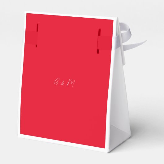 Minimalistische Bright Cherry Red Wedding Favor Ta Bedankdoosjes (Achterkant)