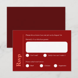 Minimalistische Bright Red Meal Choice RSVP-kaart RSVP Kaartje