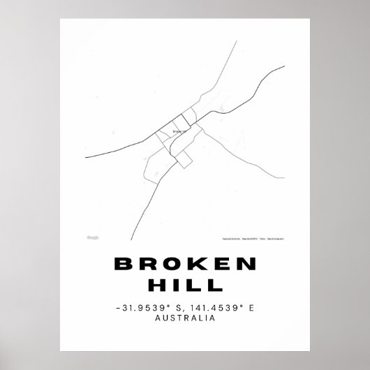 Minimalistische Broken Hill Map met Coördinaten Poster (Voorkant)