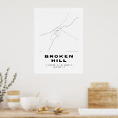 Minimalistische Broken Hill Map met Coördinaten Poster (Keuken)
