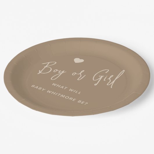 Minimalistische Brown Boy of Girl Gender Reveal Papieren Bordje (Gekanteld)