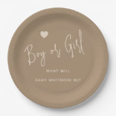 Minimalistische Brown Boy of Girl Gender Reveal Papieren Bordje (Voorkant)