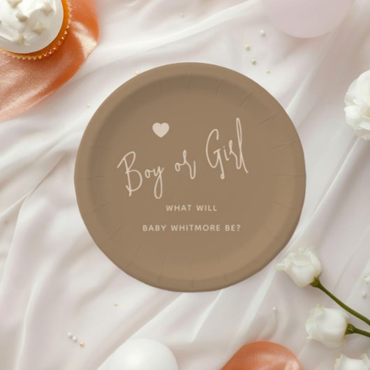 Minimalistische Brown Boy of Girl Gender Reveal Papieren Bordje