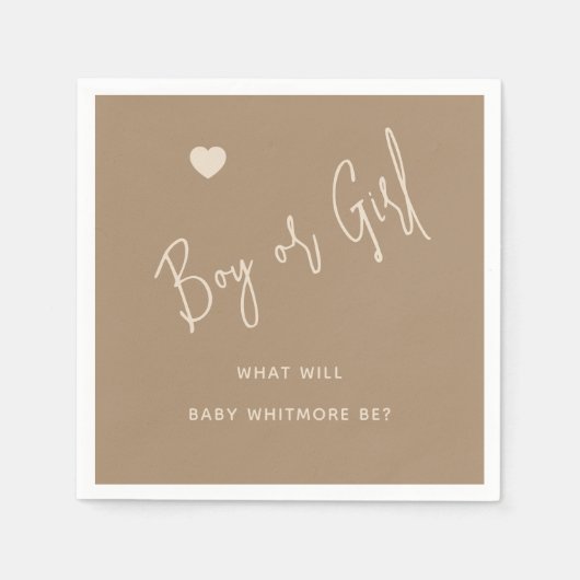 Minimalistische Brown Boy of Girl Gender Reveal Servet (Voorkant)