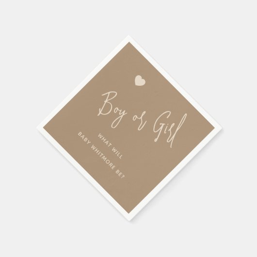 Minimalistische Brown Boy of Girl Gender Reveal Servet (Hoek)