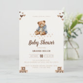 Minimalistische Brown Teddy Bear Baby shower Uitno Kaart (Staand voorkant)