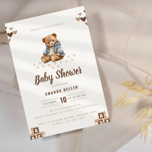 Minimalistische Brown Teddy Bear Baby shower Uitno Kaart