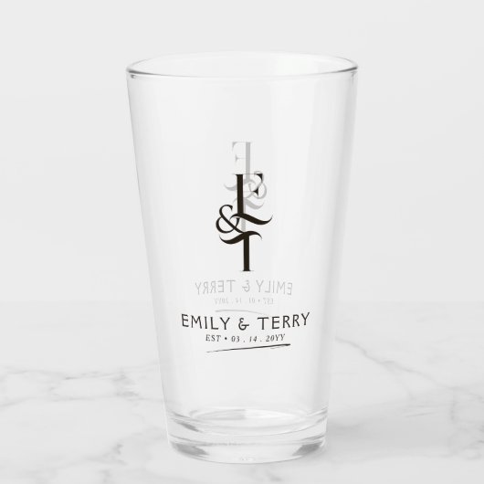 Minimalistische bruid en bruidegom bruiloft monogr glas (Achterkant)