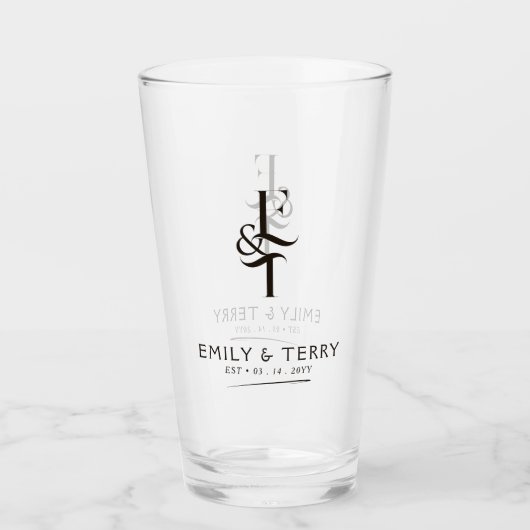 Minimalistische bruid en bruidegom bruiloft monogr glas (Voorkant)