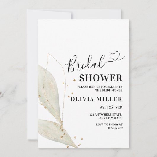 Minimalistische bruids douche uitnodiging Modern E (Voorkant)