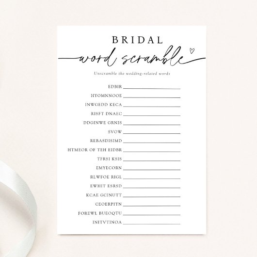 Minimalistische bruids woord scamble spel Kaart