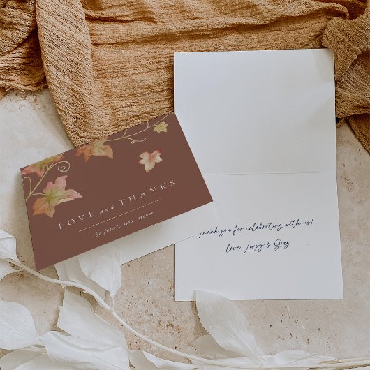 Minimalistische Bruidsbruiloft met herfstbladeren Bedankkaart