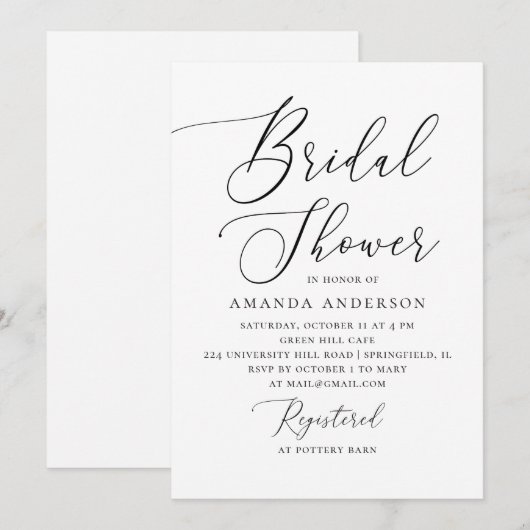 Minimalistische Bruidsdouche | Elegant Zwart en Wi Kaart (Voorkant / Achterkant)