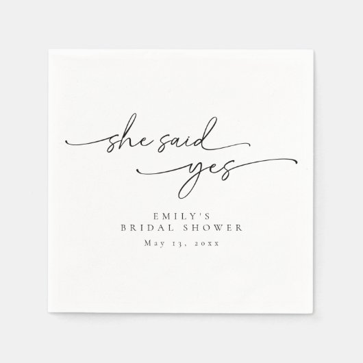 Minimalistische Bruidsdouche Ze Heeft Ja Gezegd Se Servet (Voorkant)