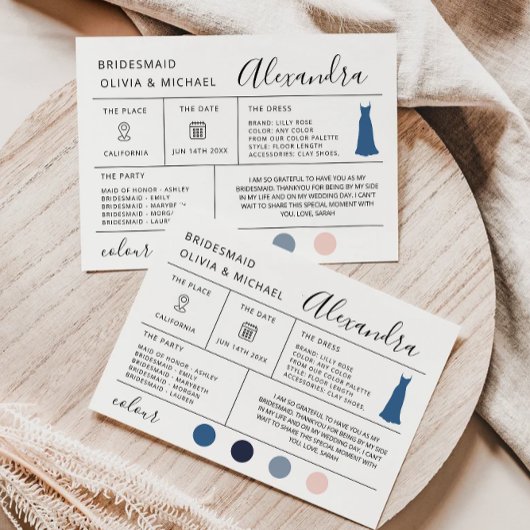 Minimalistische bruidsmeisje info Kaart, voorstel  Kaart