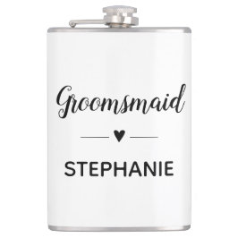 Minimalistische bruidsmeisje met naam script bruil heupfles