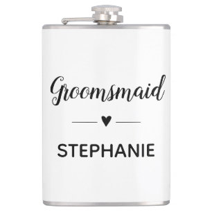 Minimalistische bruidsmeisje met naam script bruil heupfles