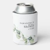 Minimalistische bruidsuitnodiging met eucalyptus blikjeskoeler (Blikje Achterkant)