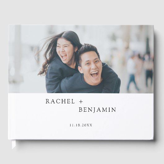 Minimalistische bruiloft aangepaste foto eenvoudig gastenboek (Voorkant)