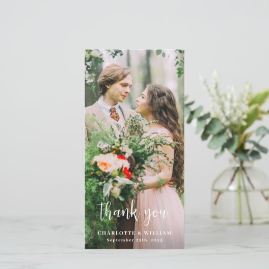 Minimalistische bruiloft aangepaste Pas getrouwd e Bedankkaart (Staand voorkant)