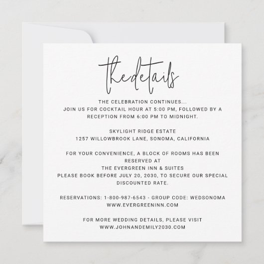 Minimalistische bruiloft alles-in-één modern eenvo kaart (Achterkant)