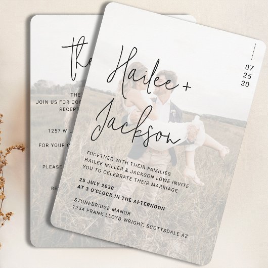 Minimalistische bruiloft alles-in-één modern eenvo kaart