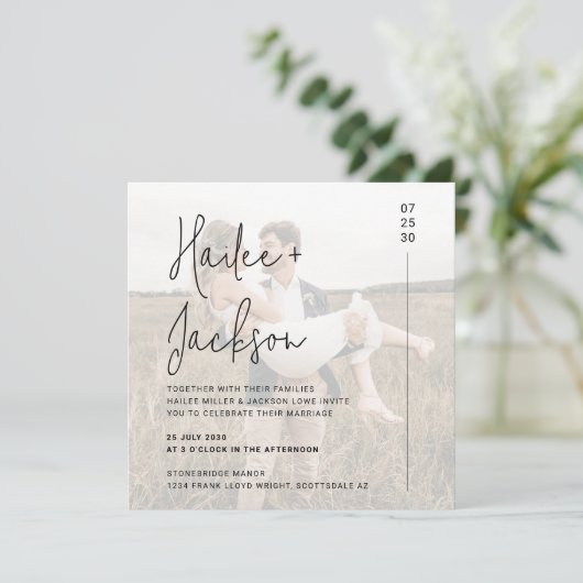 Minimalistische bruiloft alles-in-één moderne vier kaart (Staand voorkant)