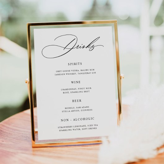 Minimalistische bruiloft bar menu poster