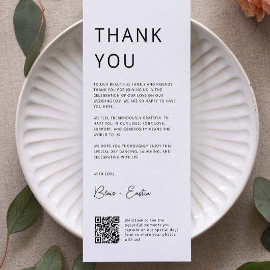 Minimalistische bruiloft bedankkaart met QR-code,
