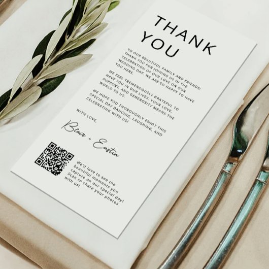Minimalistische bruiloft bedankkaart met QR-code,