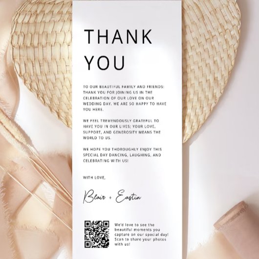 Minimalistische bruiloft bedankkaart met QR-code,