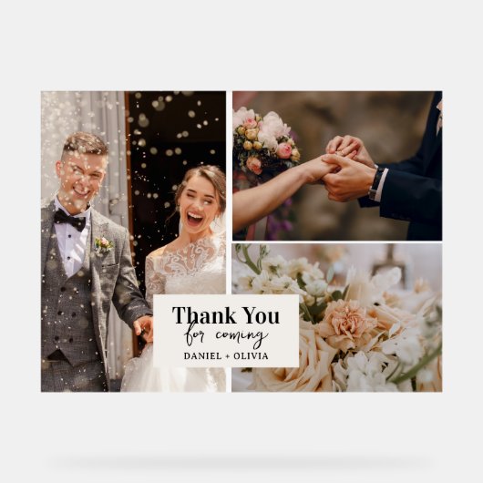 Minimalistische bruiloft bedankt met foto acryl bord (Voorkant)