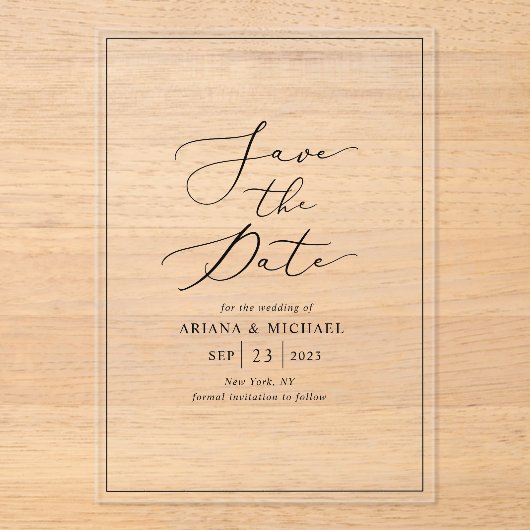 Minimalistische bruiloft bespaart de datumkaart acryl uitnodigingen (Voorkant)