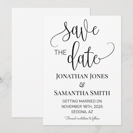 Minimalistische bruiloft Bewaar de datum Eenvoudig Kaart (Voorkant / Achterkant)