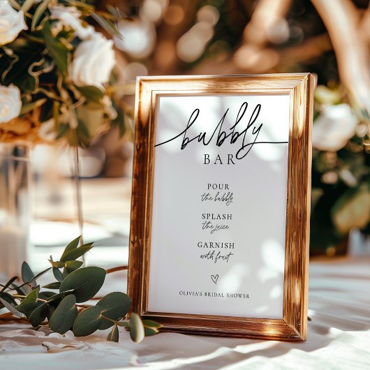 Minimalistische bruiloft bubble bar teken poster