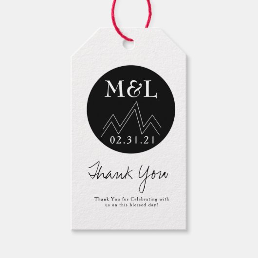 Minimalistische bruiloft Dank je zwarte witte gebe Cadeaulabel (Voorkant)