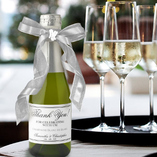 Minimalistische bruiloft Dank u Black & White Mini Sparkling Wijnetiket