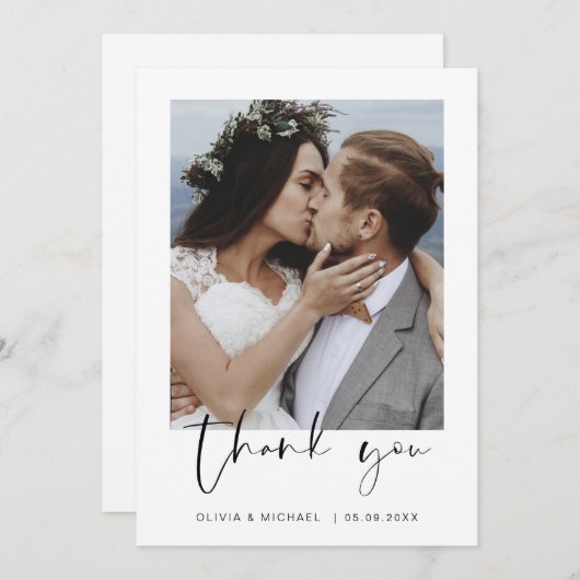 Minimalistische bruiloft Dank u Foto Dank u Kaart (Voorkant / Achterkant)