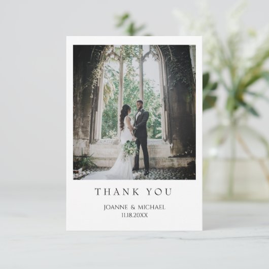 Minimalistische bruiloft Dank u fotokaart – Elegan Bedankkaart (Staand voorkant)