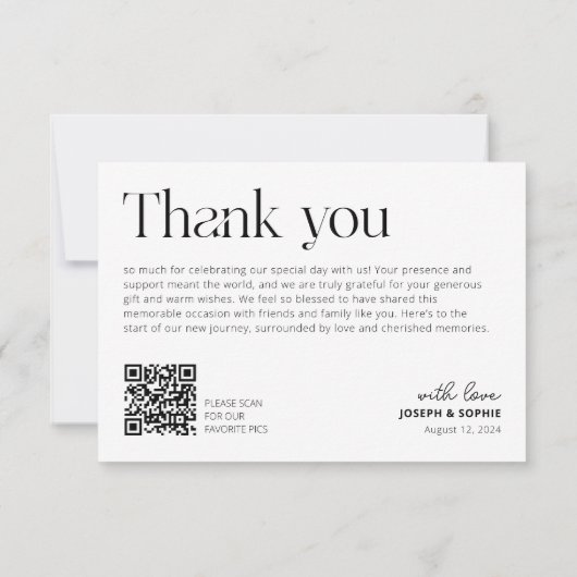 Minimalistische bruiloft dank u kaart foto QR-code (Achterkant)