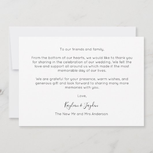 Minimalistische bruiloft dank u kaarten met foto's notitiekaartje (Achterkant)