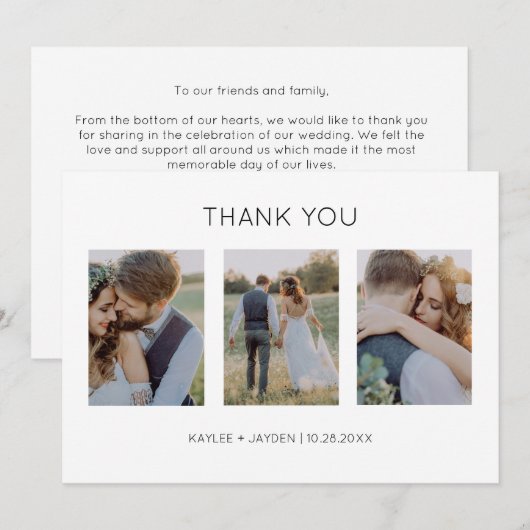 Minimalistische bruiloft dank u kaarten met foto's notitiekaartje (Voorkant / Achterkant)