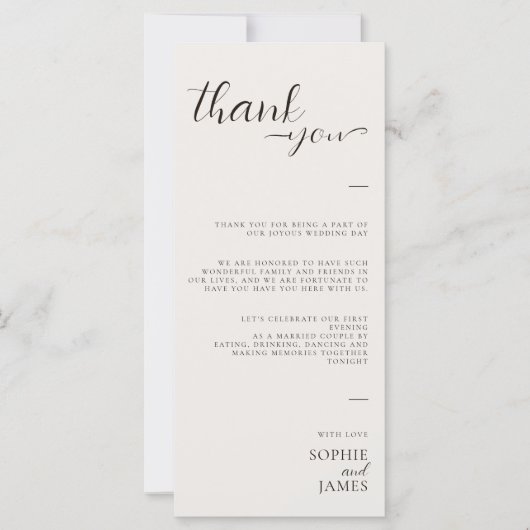 Minimalistische bruiloft dank u tafel plaats kaart (Voorkant)